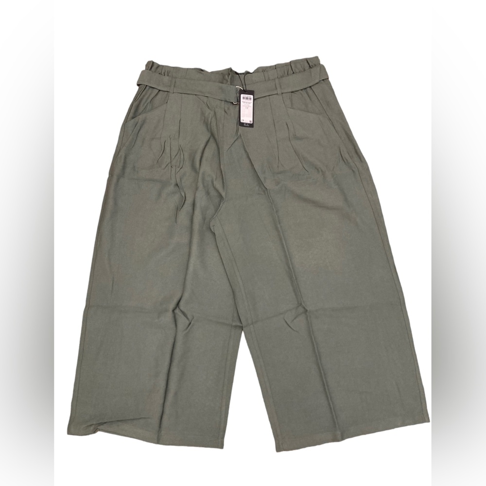 Vero Modal Pants High Waisted wide leg crop pants Olive Green Size 16 Brand New - Picture 4 of 5
